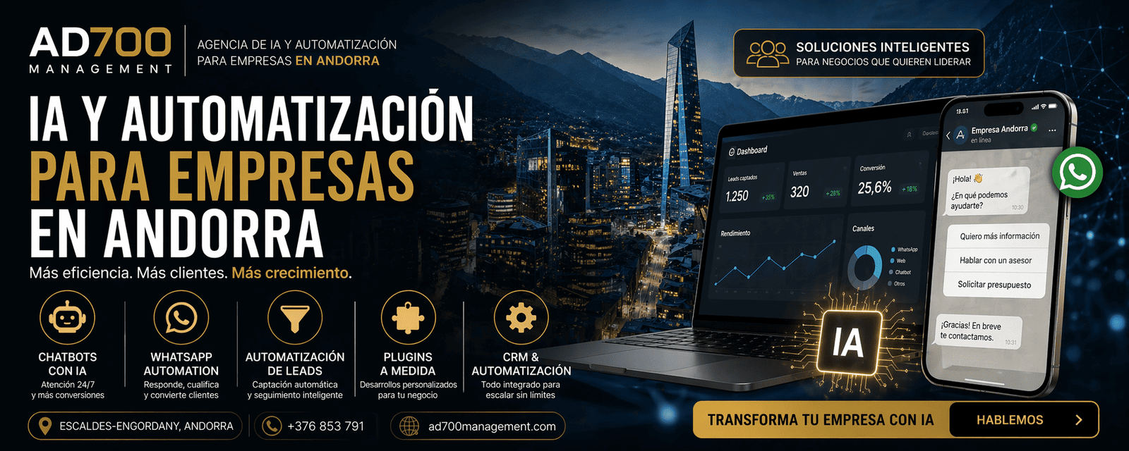 IA et Automatisation pour Entreprises en Andorre 2026 : Chatbots, WhatsApp, CRM et Plugins sur Mesure