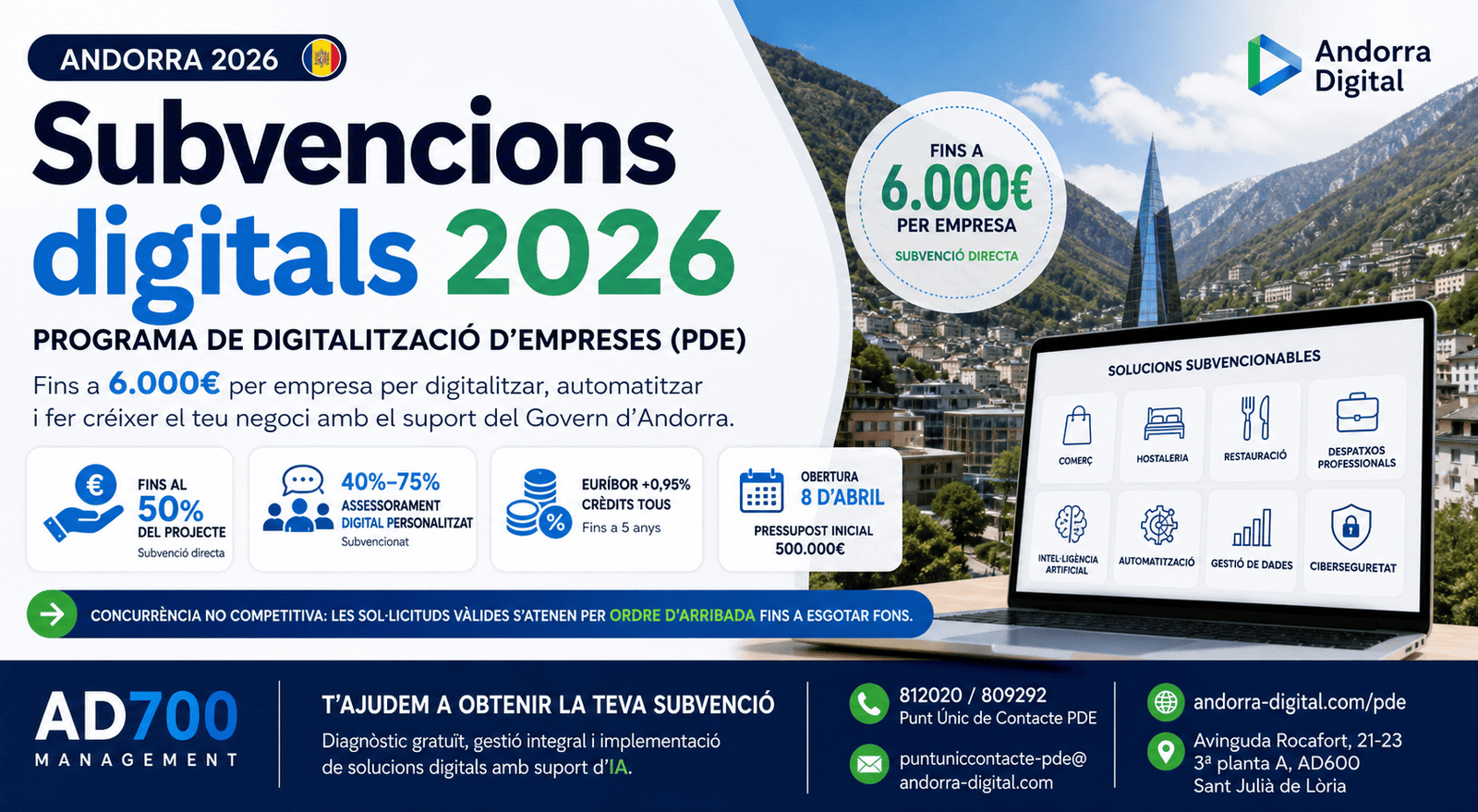 Subvencions digitals Andorra 2026: guia completa del Programa de Digitalització d'Empreses (PDE) i totes les ajudes del Govern